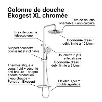 Colonne de douche thermostatique EKOGEST XL Chromée Ref 3047404002190