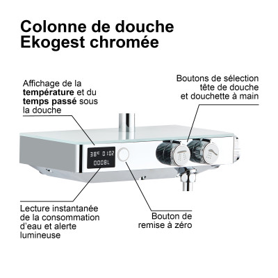 Colonne de douche thermostatique EKOGEST Chromée Ref 3047404002237