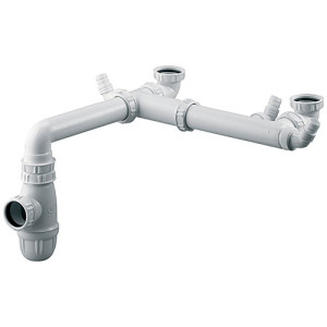 Tubulure raccordement évier 2 cuves et siphon évier NF