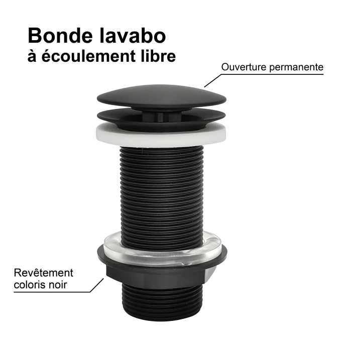 Bonde de lavabo à écoulement libre - Spécial plan de travail épais