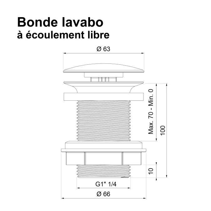 Bonde de lavabo à écoulement libre - Spécial plan de travail épais