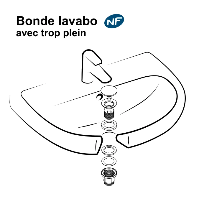 Bonde de lavabo clic-clac - avec trop plein - Certifié NF