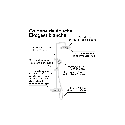 Colonne de douche thermostatique EKOGEST Blanc	Ref 3047404002305