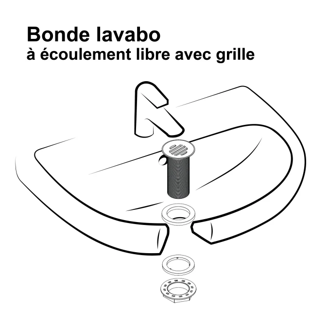 Bonde de lavabo avec grille à écoulement libre - Spécial plan de travail épais