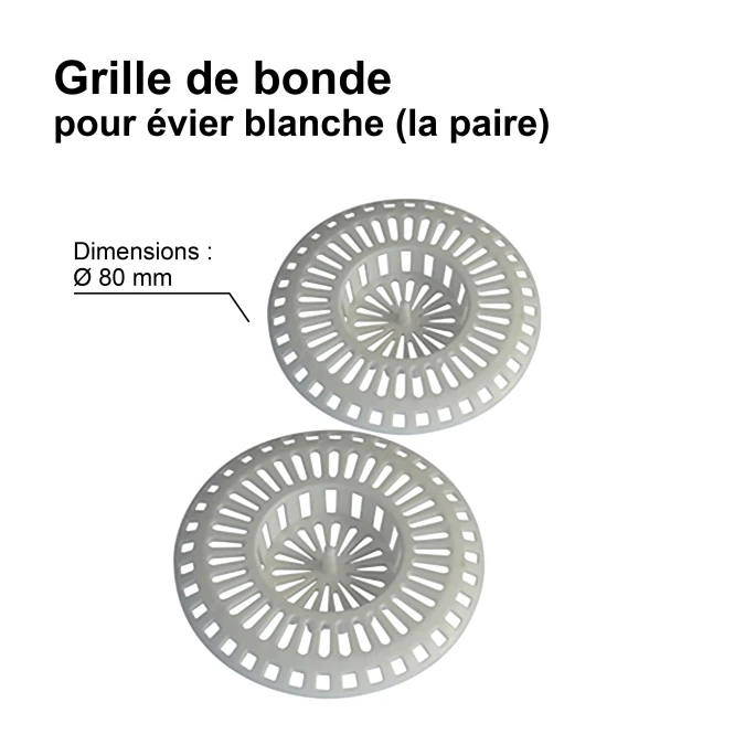 Grille Bonde pour évier en ABS - Ø 80 mm / 2 pièces