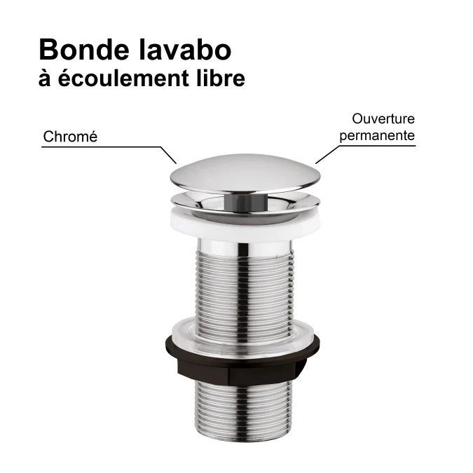 Bonde de lavabo à écoulement libre - Spécial plan de travail épais
