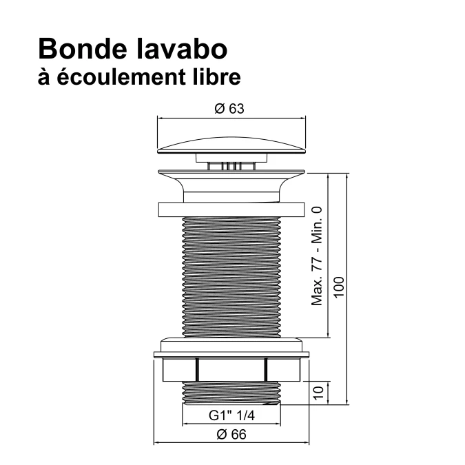 Bonde de lavabo à écoulement libre - Spécial plan de travail épais