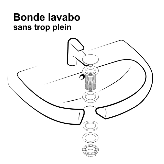 Bonde de lavabo clic-clac - Spécial plan de travail épais sans trop plein