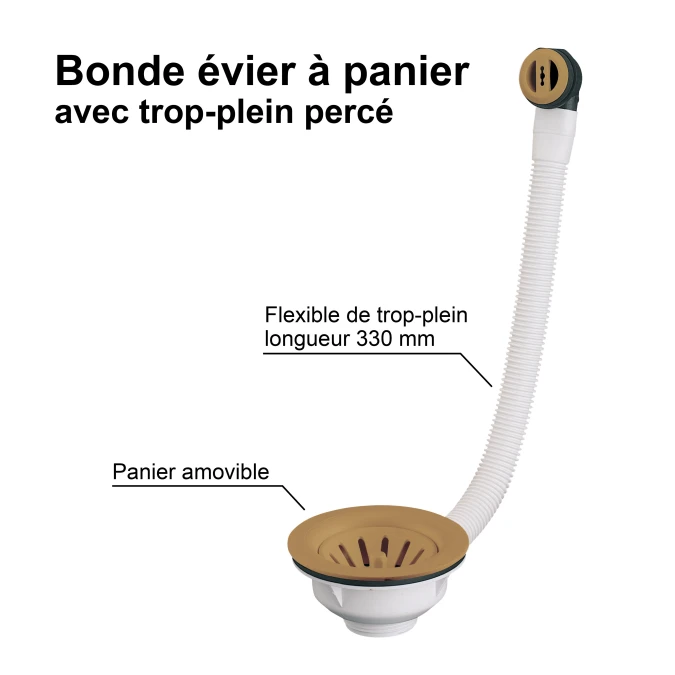 Bonde évier à panier avec trop plein