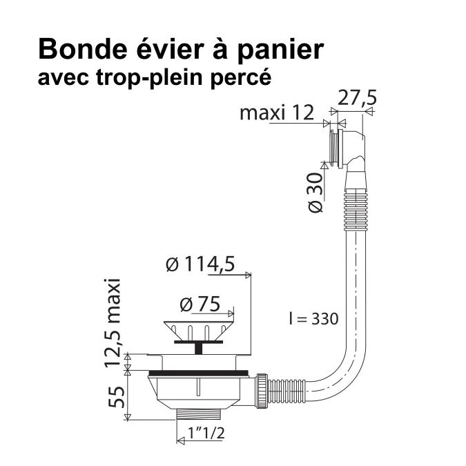 Bonde évier à panier avec trop plein