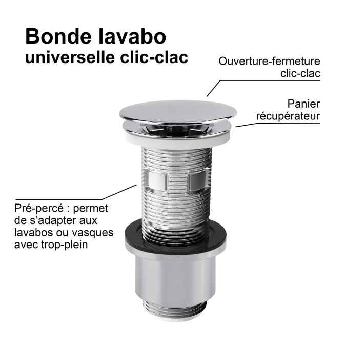 Bonde de lavabo clic-clac Universelle en ABS