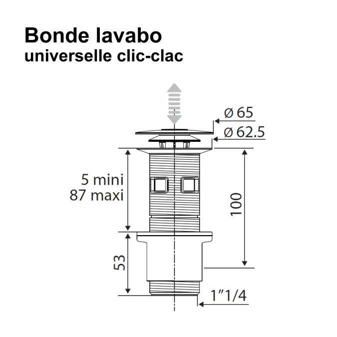 Bonde de lavabo clic-clac Universelle en ABS
