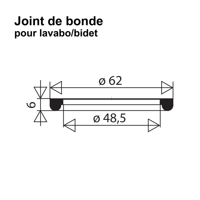 Joint pour bonde de lavabo ou bidet - Ø 62 x 48,5 x 6 mm