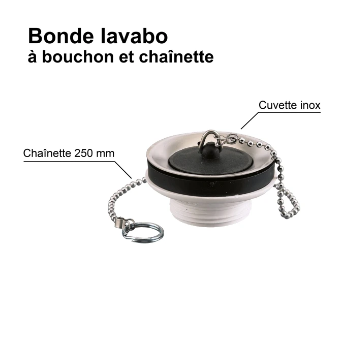 Bonde de lavabo à bouchon et chaînette - Plastique