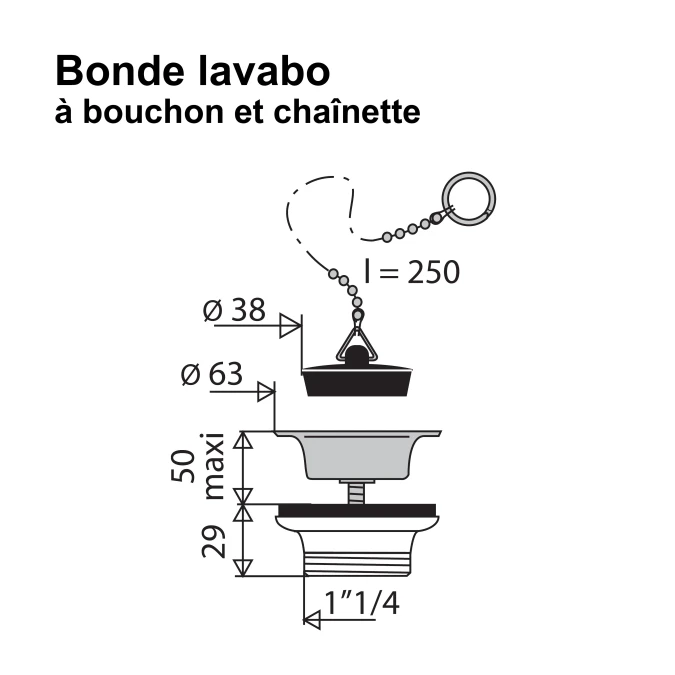 Bonde de lavabo à bouchon et chaînette - Plastique