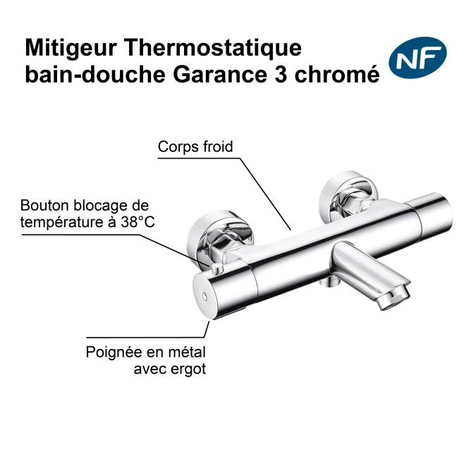 Thermostatique bain-douche GARANCE 3 - Fabrication Française