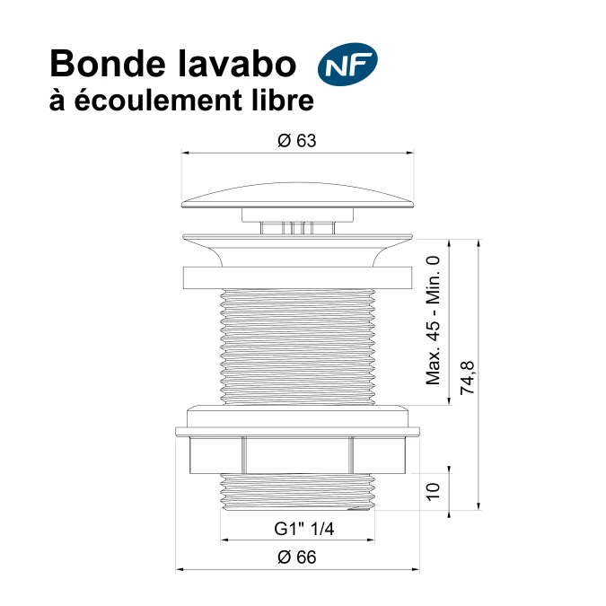 Bonde de lavabo à écoulement libre