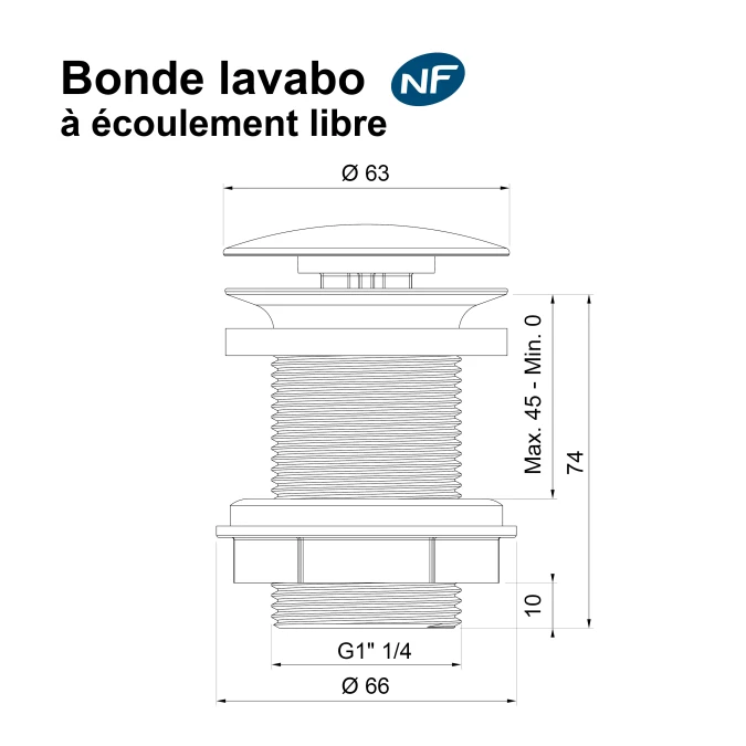 Bonde de lavabo à écoulement libre