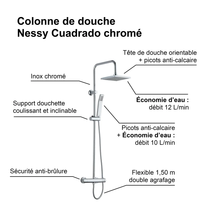 Colonne de douche avec robinetterie NESSY CUADRADO