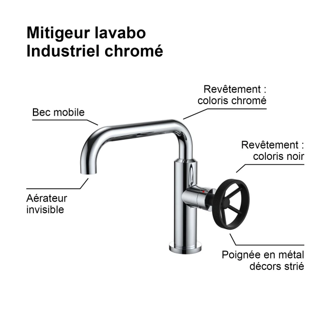 Mitigeur lavabo INDUSTRIEL  à bec mobile