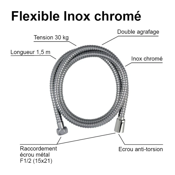 Flexible inox double agrafage anti-torsion 1,50m