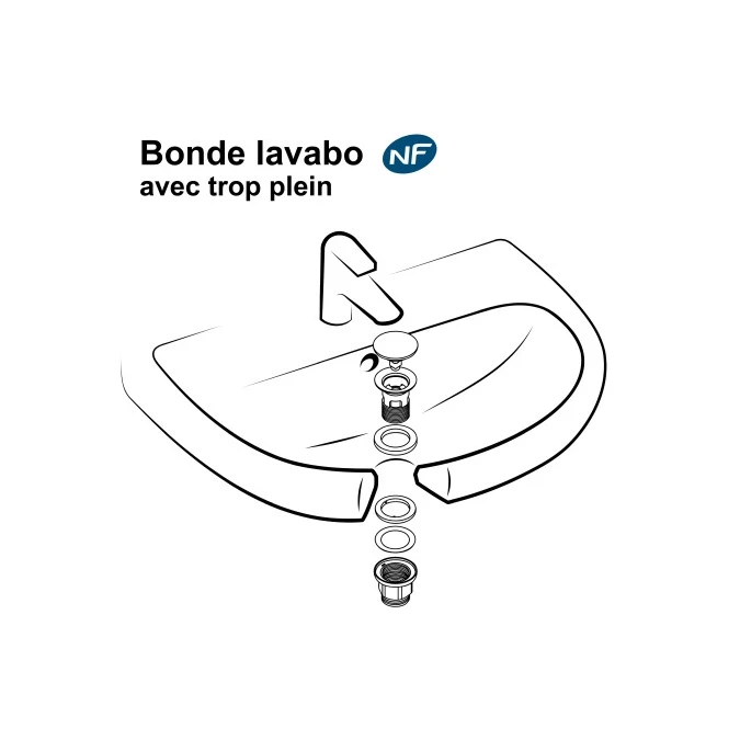Bonde de lavabo clic-clac - avec trop plein - Certifié NF