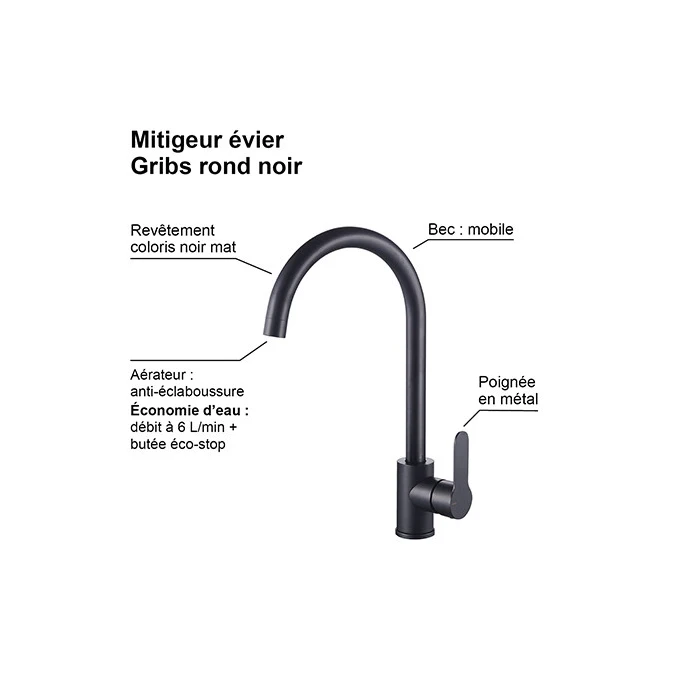 Mitigeur évier rond GRIBS RAPIDFIX - Fixation par le dessus