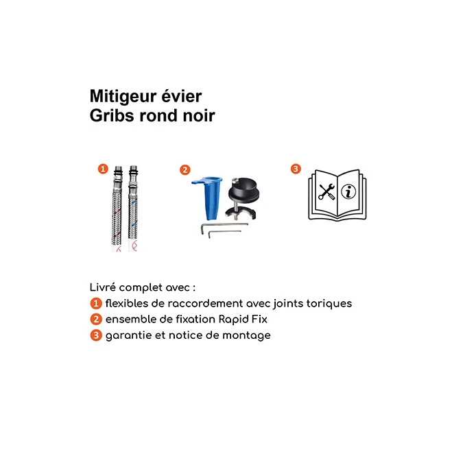 Mitigeur évier rond GRIBS RAPIDFIX - Fixation par le dessus