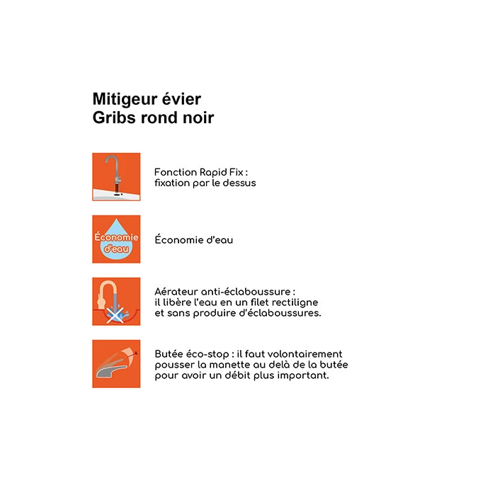 Mitigeur évier rond GRIBS RAPIDFIX - Fixation par le dessus