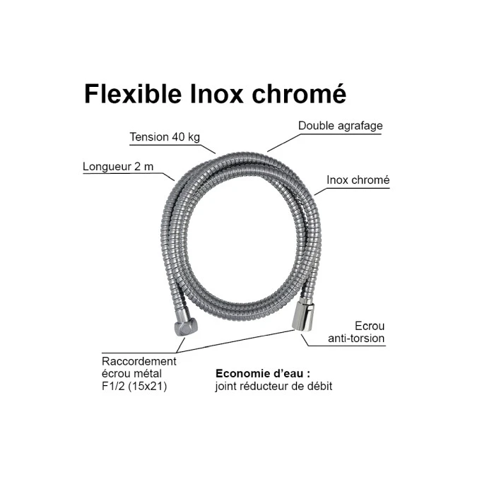 Flexible inox double agrafage anti-torsion 2,00m