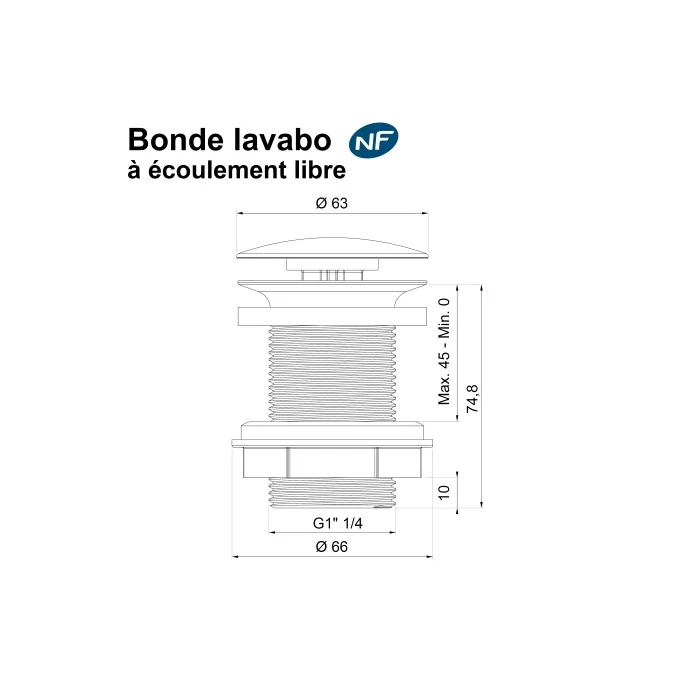 Bonde de lavabo à écoulement libre
