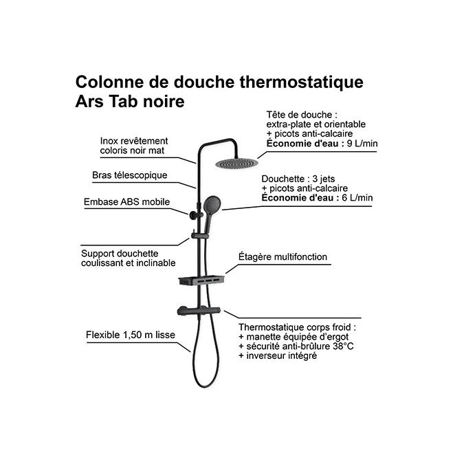 Colonne de douche thermostatique ARS TAB