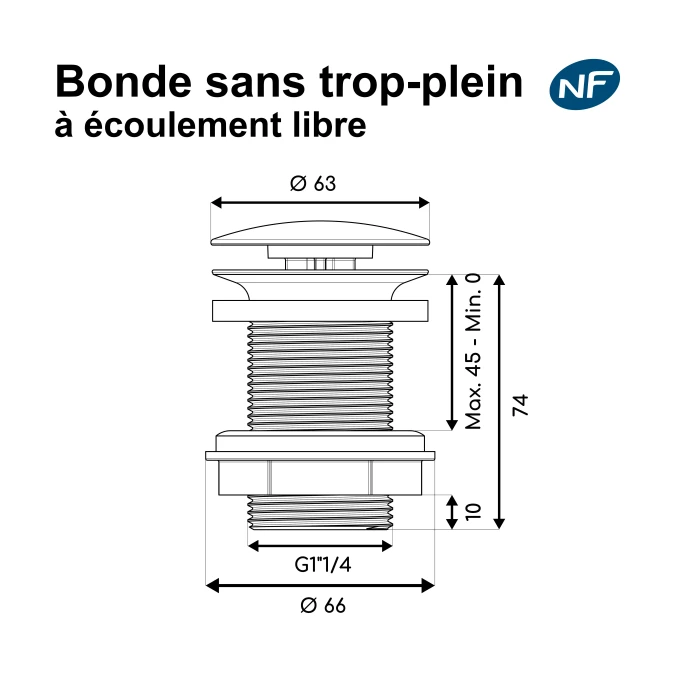 Bonde de lavabo à écoulement libre