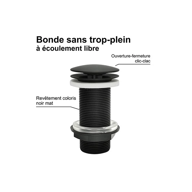 Bonde de lavabo à écoulement libre - Spécial plan de travail épais