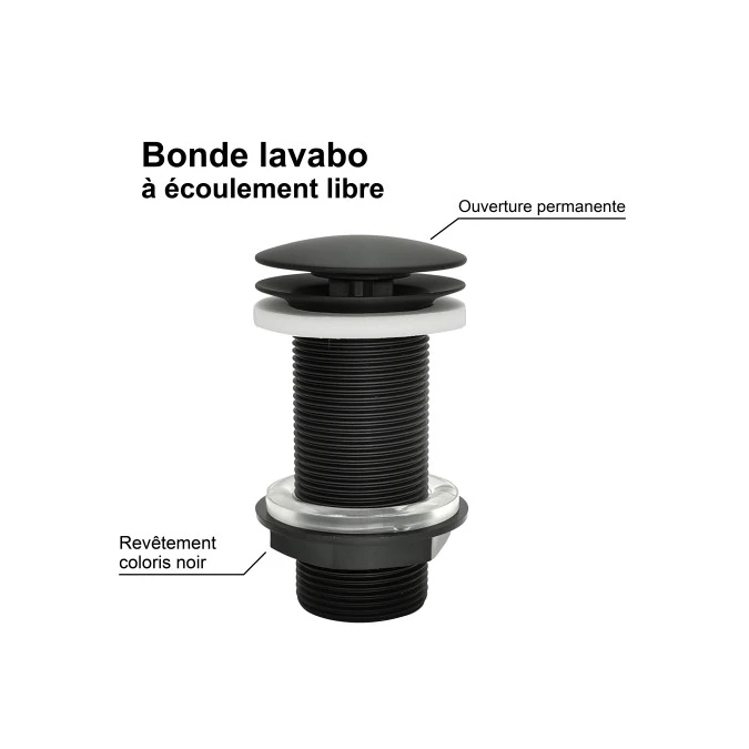 Bonde de lavabo à écoulement libre - Spécial plan de travail épais