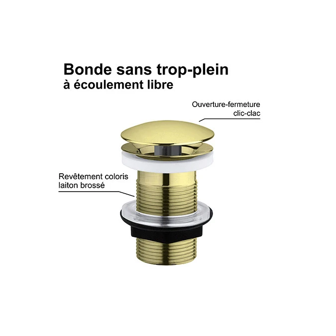 Bonde de lavabo à écoulement libre - Spécial plan de travail épais