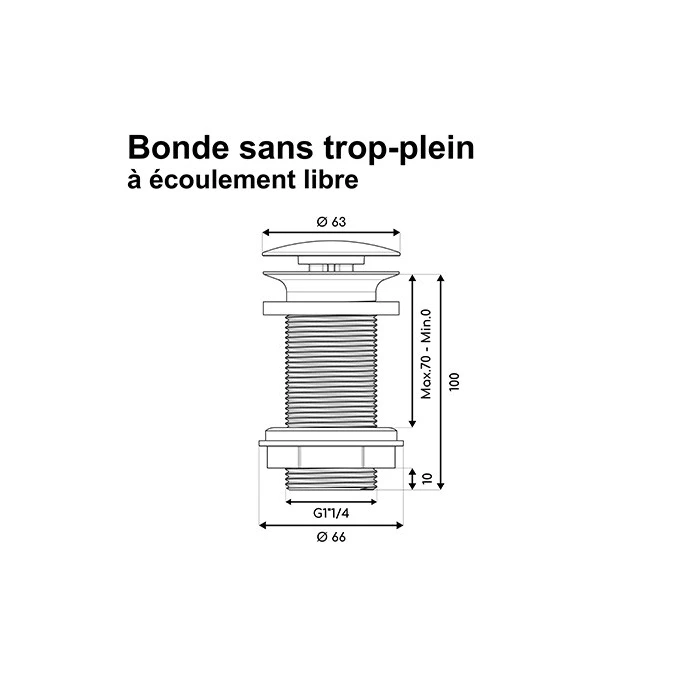Bonde de lavabo à écoulement libre - Spécial plan de travail épais