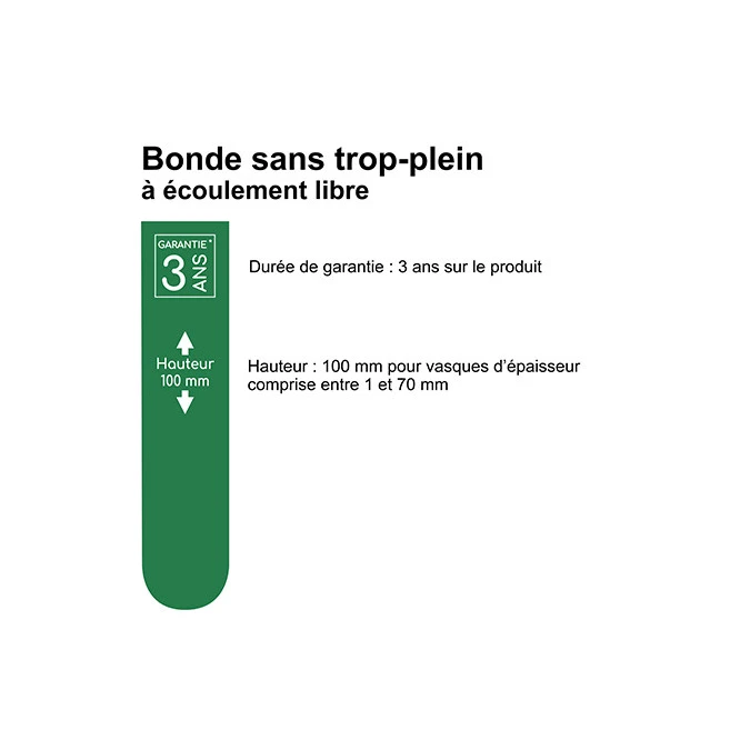 Bonde de lavabo à écoulement libre - Spécial plan de travail épais