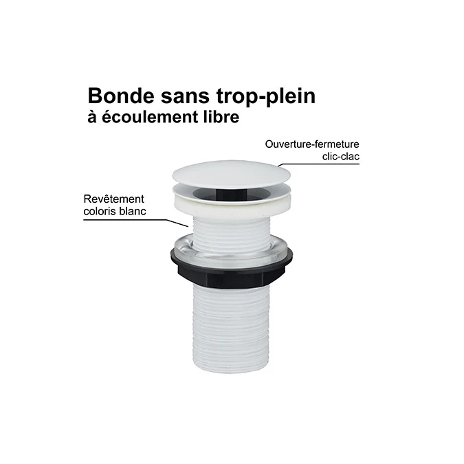 Bonde de lavabo à écoulement libre - Spécial plan de travail épais