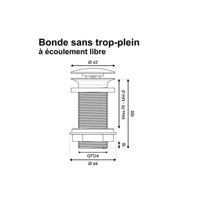 Bonde de lavabo à écoulement libre - Spécial plan de travail épais