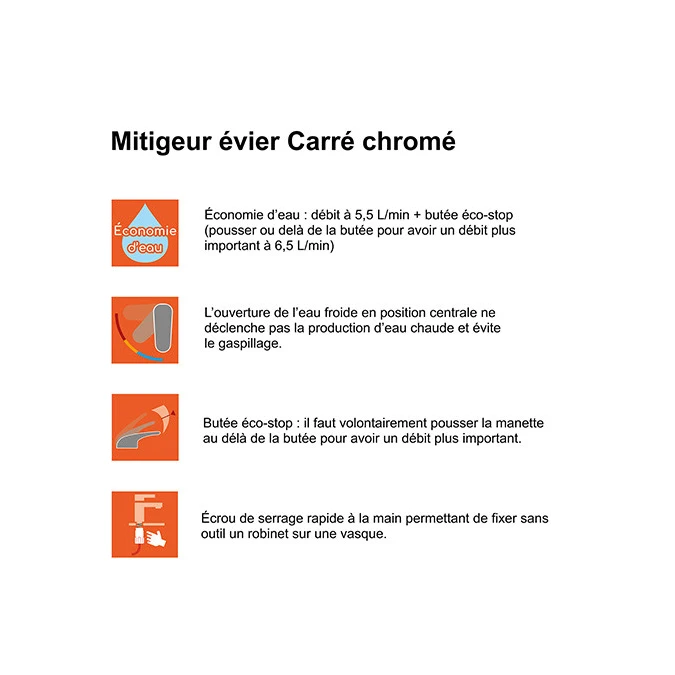 Mitigeur évier CARRÉ avec douchette extractible