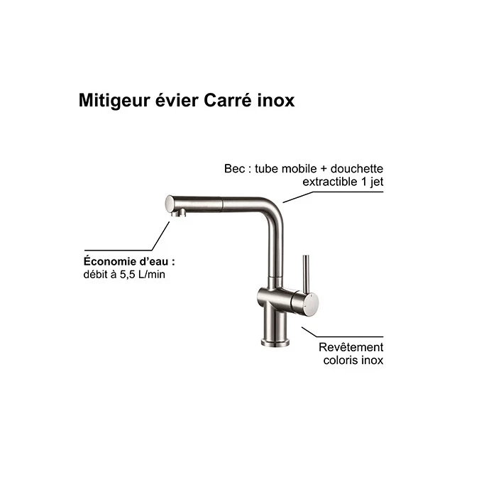 Mitigeur évier CARRÉ avec douchette extractible