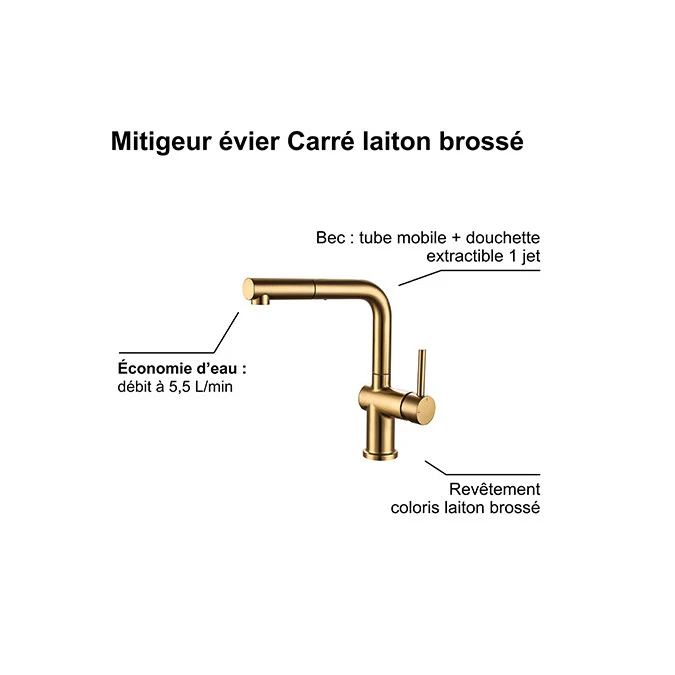 Mitigeur évier CARRÉ avec douchette extractible