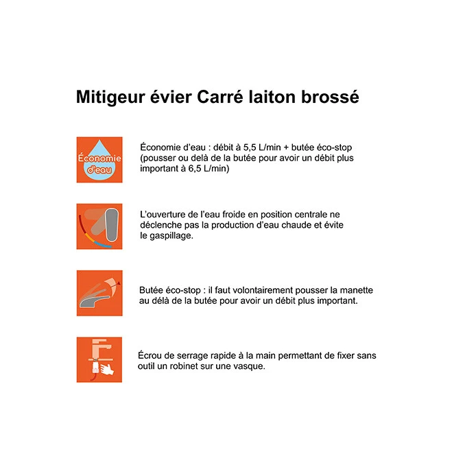 Mitigeur évier CARRÉ avec douchette extractible