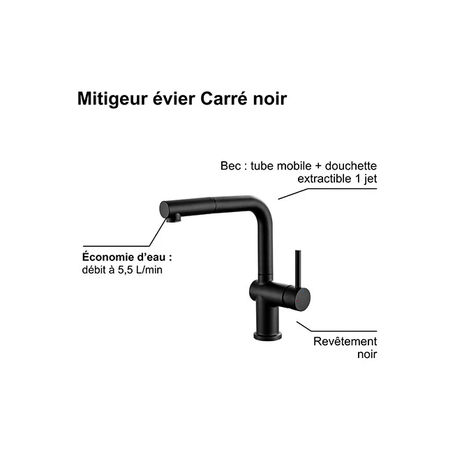 Mitigeur évier CARRÉ avec douchette extractible