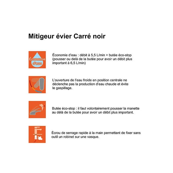 Mitigeur évier CARRÉ avec douchette extractible