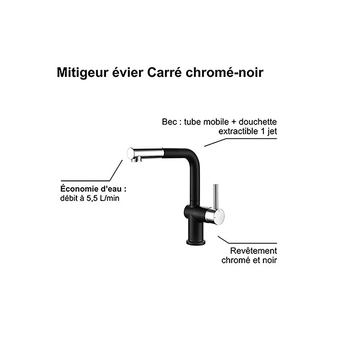 Mitigeur évier CARRÉ avec douchette extractible
