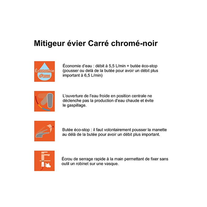 Mitigeur évier CARRÉ avec douchette extractible