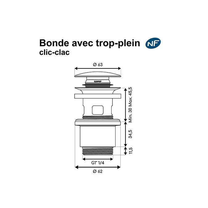 Bonde lavabo clic-clac NF