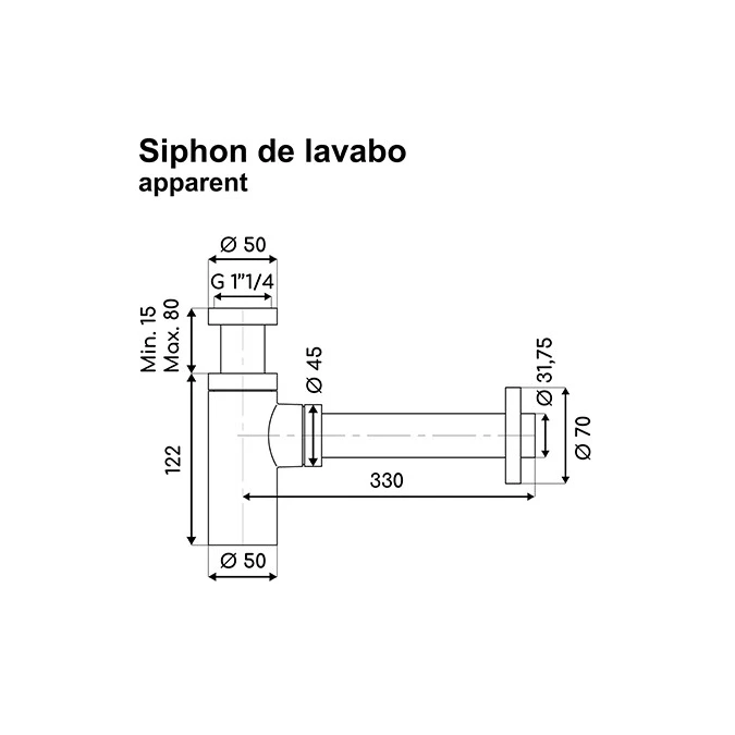 Siphon lavabo apparent réglable